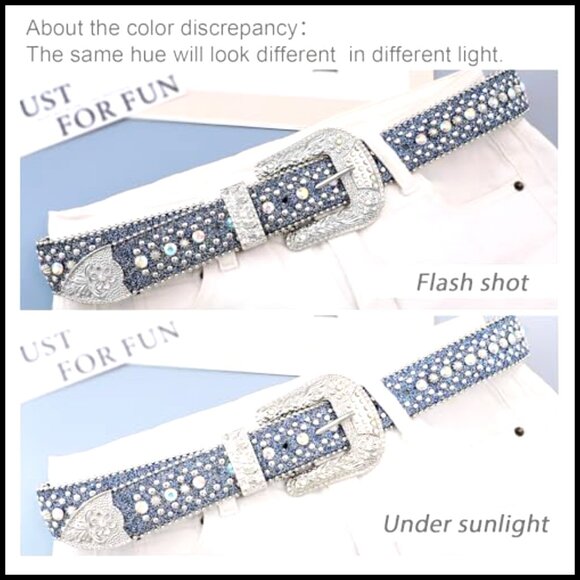 Rhinestone Studded Western Belt Shiny PU Leather Waist Belt for Cowgirl Cowboy main image 4